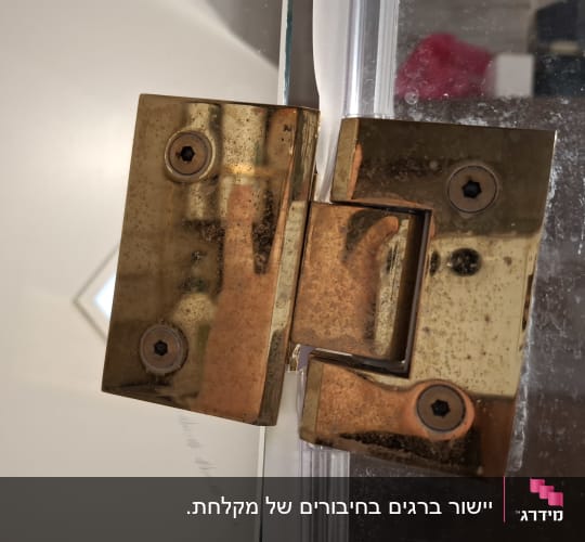 תקריב של ציר מוזהב במקלחון זכוכית